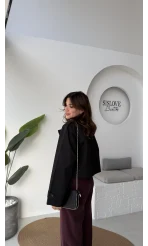 Maya Yarım Kruvaze Trençkot - Siyah - Kod: 7529