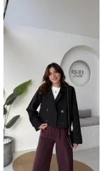 Maya Yarım Kruvaze Trençkot - Siyah - Kod: 7529