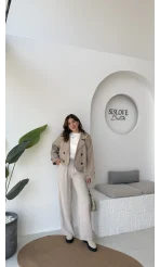 Maya Yarım Kruvaze Trençkot - Vizon - Kod: 7529