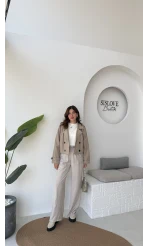 Maya Yarım Kruvaze Trençkot - Vizon - Kod: 7529