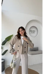 Maya Yarım Kruvaze Trençkot - Vizon - Kod: 7529