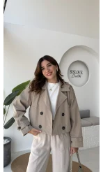 Maya Yarım Kruvaze Trençkot - Vizon - Kod: 7529