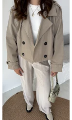 Maya Yarım Kruvaze Trençkot - Vizon - Kod: 7529