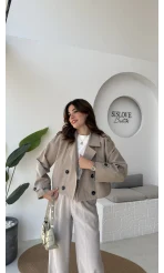 Maya Yarım Kruvaze Trençkot - Vizon - Kod: 7529