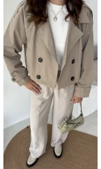 Maya Yarım Kruvaze Trençkot - Vizon - Kod: 7529