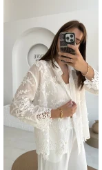 Maylo Beyaz Dantel Detay Gömlek