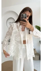 Maylo Beyaz Dantel Detay Gömlek