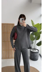 Maysa Dik Yaka Triko Takım - Antrasit - Kod: 3804