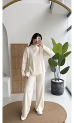 Maysa Dik Yaka Triko Takım - Ekru - Kod: 3804