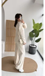 Maysa Dik Yaka Triko Takım - Ekru - Kod: 3804