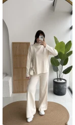 Maysa Dik Yaka Triko Takım - Ekru - Kod: 3804