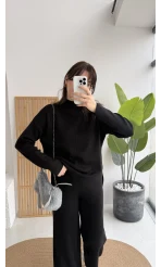 Maysa Dik Yaka Triko Takım - Siyah - Kod: 3804