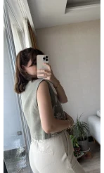 Mecnun Haki Nakışlı Yelek