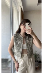 Mecnun Haki Nakışlı Yelek