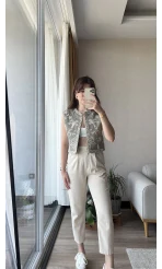 Mecnun Haki Nakışlı Yelek