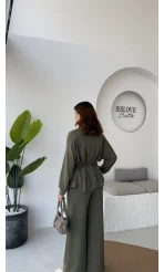 Meeri Kemer Detay Ceket Pantolon Takım - Haki - Kod: 128