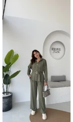 Meeri Kemer Detay Ceket Pantolon Takım - Haki - Kod: 128