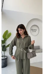 Meeri Kemer Detay Ceket Pantolon Takım - Haki - Kod: 128