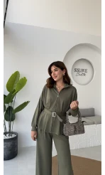 Meeri Kemer Detay Ceket Pantolon Takım - Haki - Kod: 128