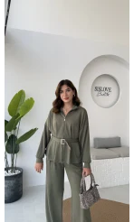 Meeri Kemer Detay Ceket Pantolon Takım - Haki - Kod: 128