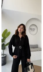 Meeri Kemer Detay Ceket Pantolon Takım - Siyah - Kod: 128