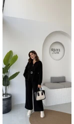 Meeri Kemer Detay Ceket Pantolon Takım - Siyah - Kod: 128