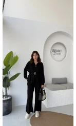 Meeri Kemer Detay Ceket Pantolon Takım - Siyah - Kod: 128