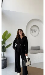 Meeri Kemer Detay Ceket Pantolon Takım - Siyah - Kod: 128