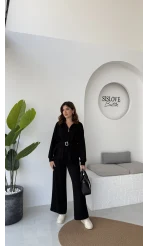 Meeri Kemer Detay Ceket Pantolon Takım - Siyah - Kod: 128