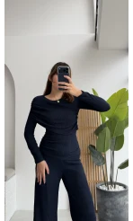 Melanie Fitilli Bluz Pantolon Takım - Lacivert