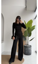 Melanie Fitilli Bluz Pantolon Takım - Siyah