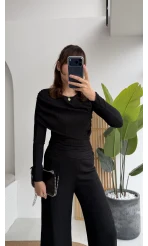 Melanie Fitilli Bluz Pantolon Takım - Siyah