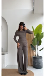 Melanie Fitilli Bluz Pantolon Takım - Vizon Tonları