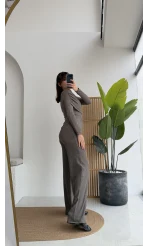 Melanie Fitilli Bluz Pantolon Takım - Vizon Tonları