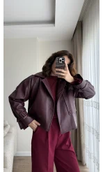 Melina Deri Ceket Bordo