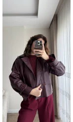 Melina Deri Ceket Bordo