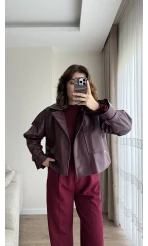 Melina Deri Ceket Bordo