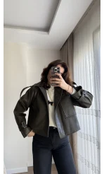 Melina Deri Ceket Haki
