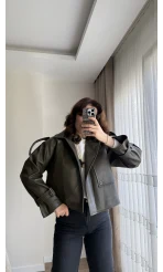 Melina Deri Ceket Haki