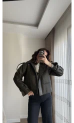 Melina Deri Ceket Haki