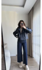 Melina Deri Ceket Lacivert