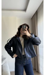 Melina Deri Ceket Lacivert