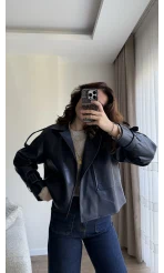 Melina Deri Ceket Lacivert