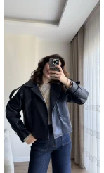 Melina Deri Ceket Lacivert