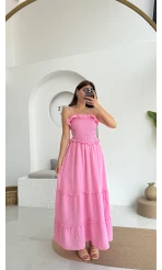 Melon Askılı Gipe Detay Elbise Pembe