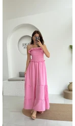 Melon Askılı Gipe Detay Elbise Pembe