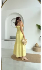 Melon Askılı Gipe Detay Elbise Sarı