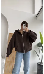 Mercy Oversize Kapüşonlu Hırka Ceket - Kahve