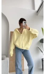 Mercy Oversize Kapüşonlu Hırka Ceket - Sarı