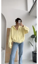 Mercy Oversize Kapüşonlu Hırka Ceket - Sarı